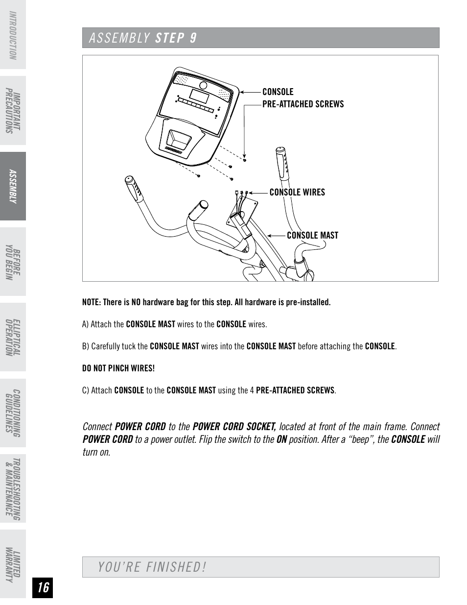 Assembly step, You’re finished | Horizon Fitness EX-76 User Manual | Page 16 / 44