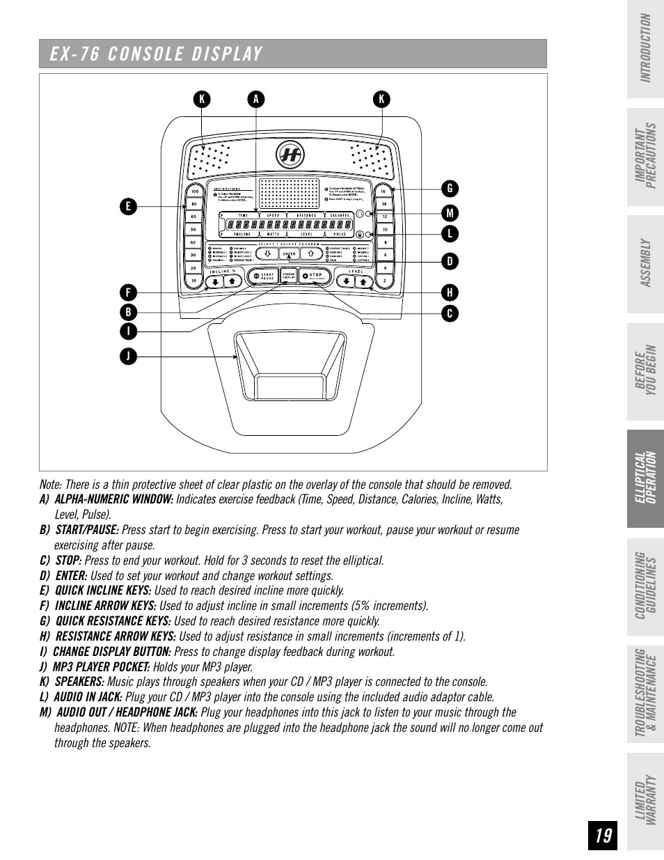 Ex-76 console display | Horizon Fitness EX-76 User Manual | Page 19 / 44