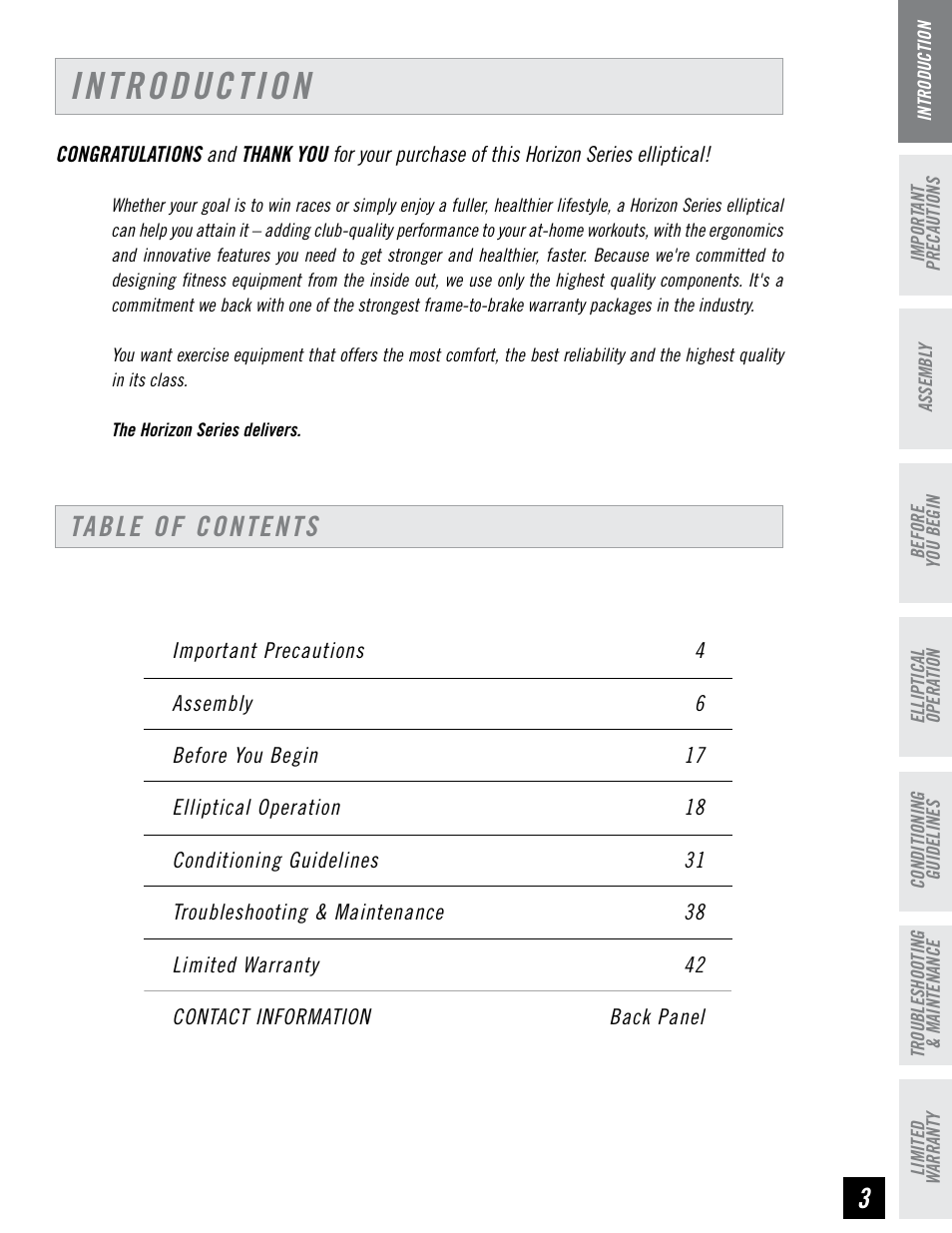 Horizon Fitness EX-76 User Manual | Page 3 / 44