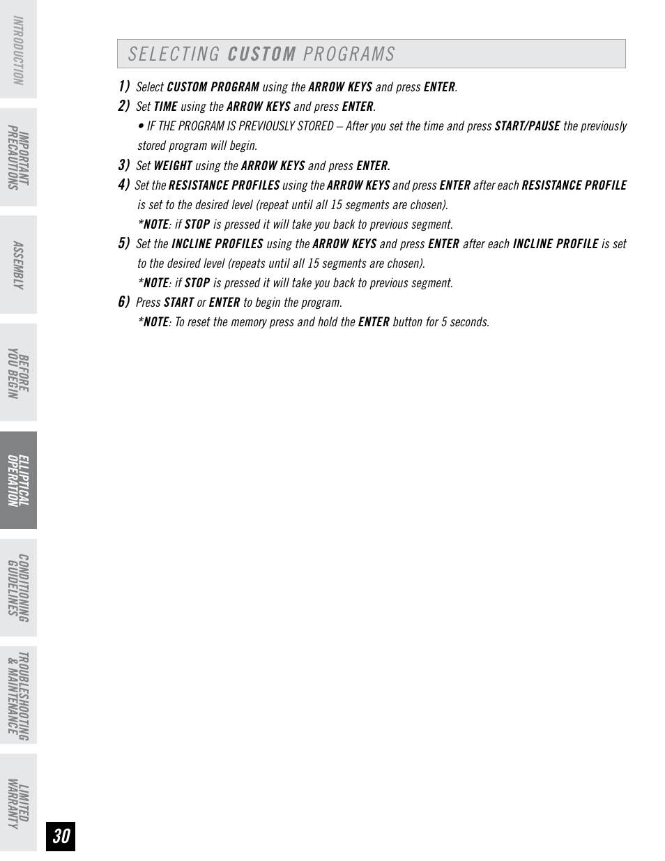 Selecting custom programs | Horizon Fitness EX-76 User Manual | Page 30 / 44