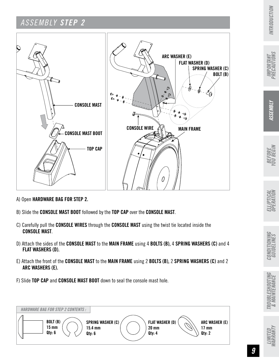 Assembly step 2 | Horizon Fitness EX-76 User Manual | Page 9 / 44