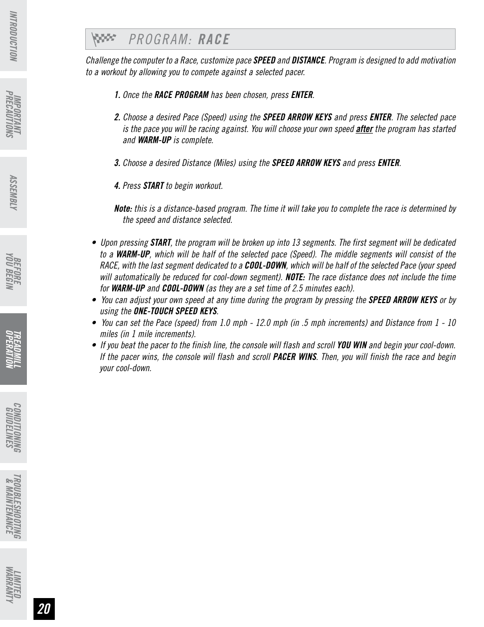 Program: race | Horizon Fitness CLUB SERIES CST3.5 User Manual | Page 20 / 32