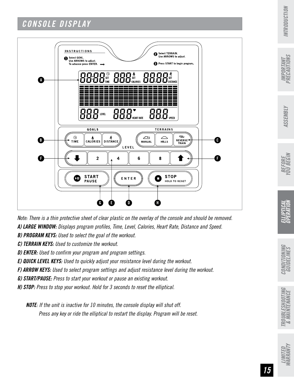 Console display | Horizon Fitness CE4.1 User Manual | Page 15 / 28