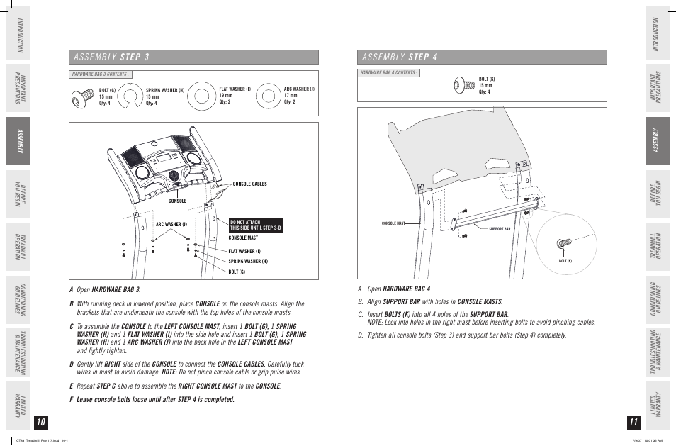 Assembly step 3, Assembly step | Horizon Fitness CT83 User Manual | Page 6 / 19