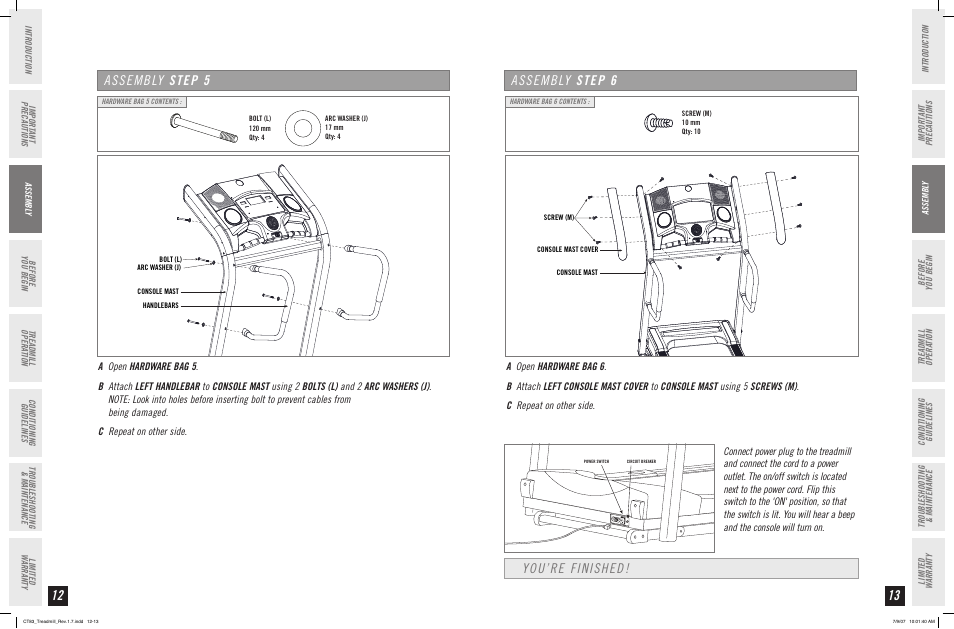 Assembly step, Assembly step  you’re finished | Horizon Fitness CT83 User Manual | Page 7 / 19