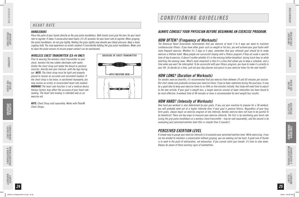 Conditioning guidelines, Heart rate, How often? (frequency of workouts) | How long? (duration of workouts), How hard? (intensity of workouts), Perceived exertion level | Horizon Fitness CLUB SERIES CSE 3.5 User Manual | Page 13 / 19