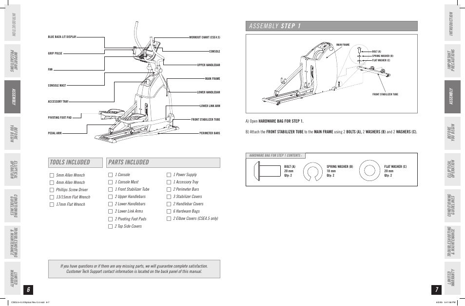 Assembly step 1 | Horizon Fitness CLUB SERIES CSE 3.5 User Manual | Page 4 / 19