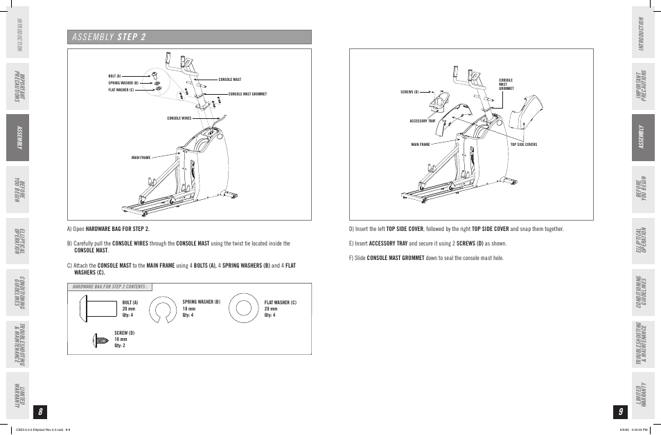 Assembly step 2 | Horizon Fitness CLUB SERIES CSE 3.5 User Manual | Page 5 / 19