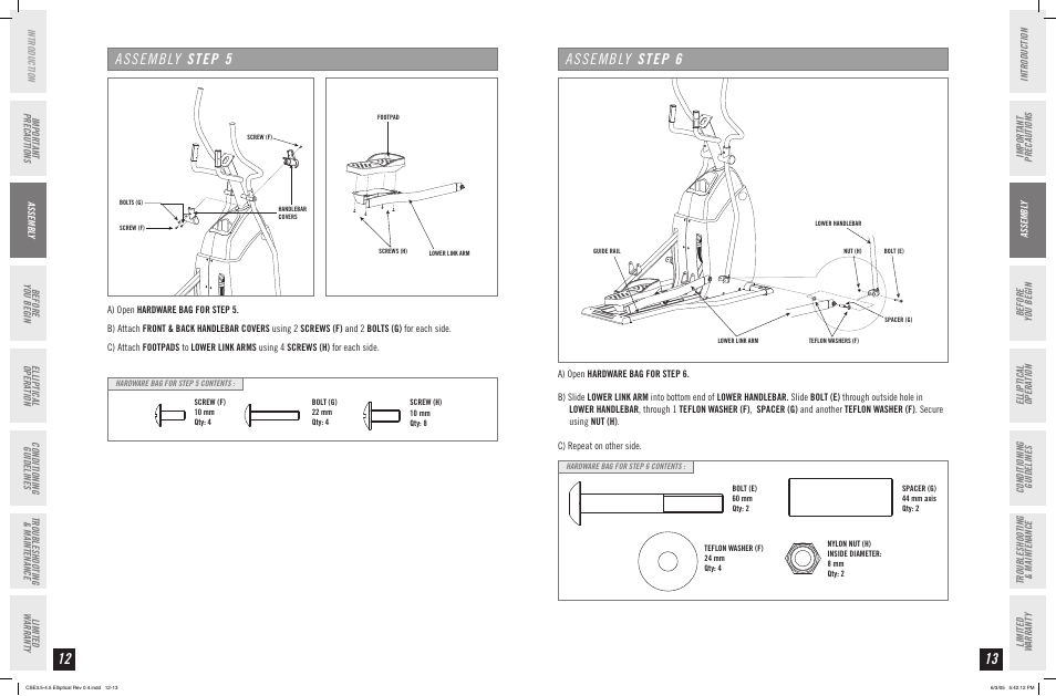 Assembly step 5, Assembly step 6 | Horizon Fitness CLUB SERIES CSE 3.5 User Manual | Page 7 / 19