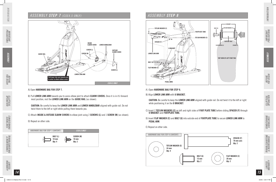Assembly step 7, Assembly step 8, Cse4.5 only) | Horizon Fitness CLUB SERIES CSE 3.5 User Manual | Page 8 / 19