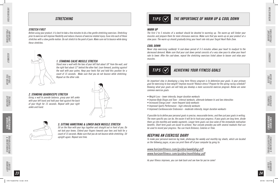 Tips, Stretching, Keeping an exercise dairy | Horizon Fitness CT61 User Manual | Page 13 / 17