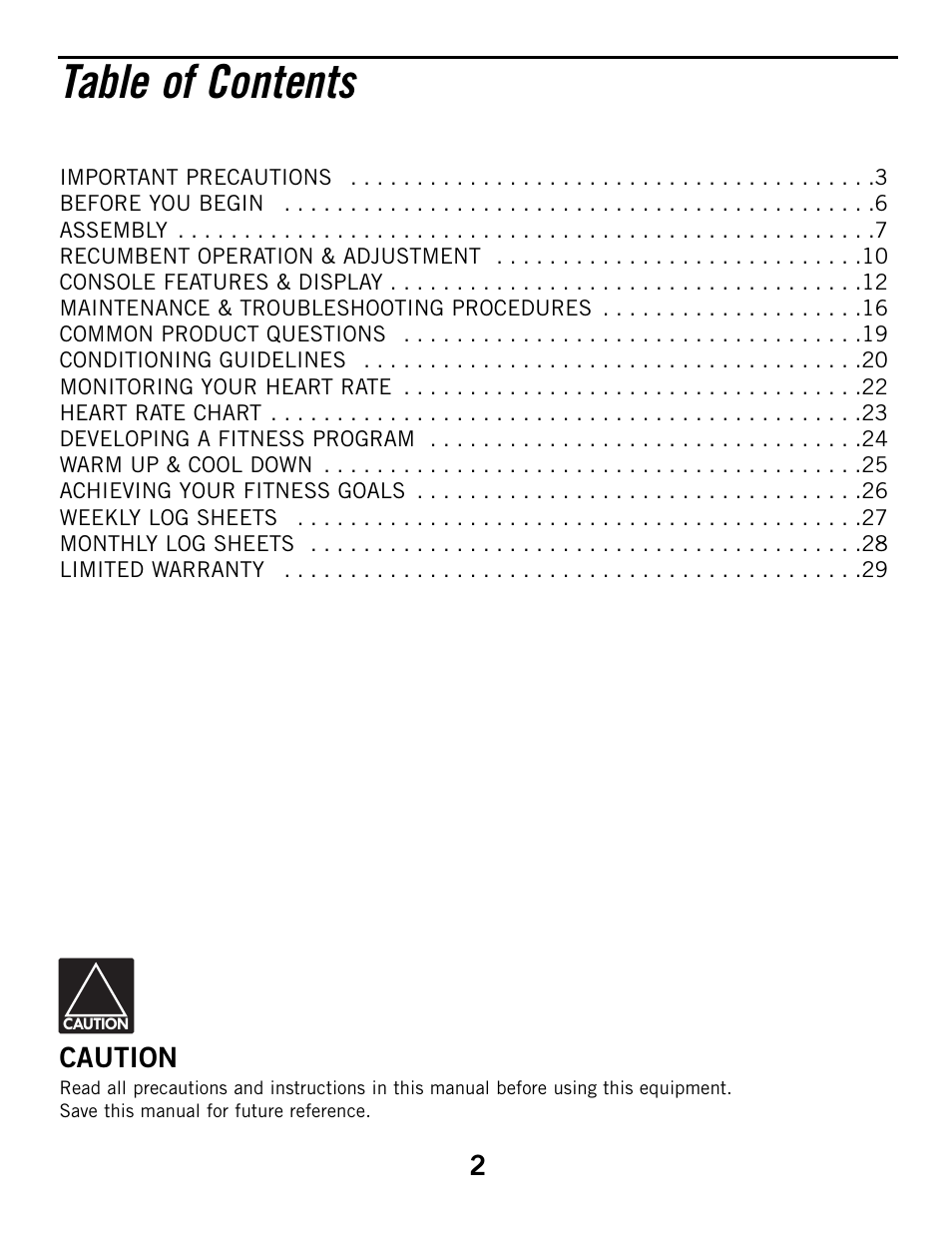 Horizon Fitness HZ SERIES R51 User Manual | Page 2 / 30
