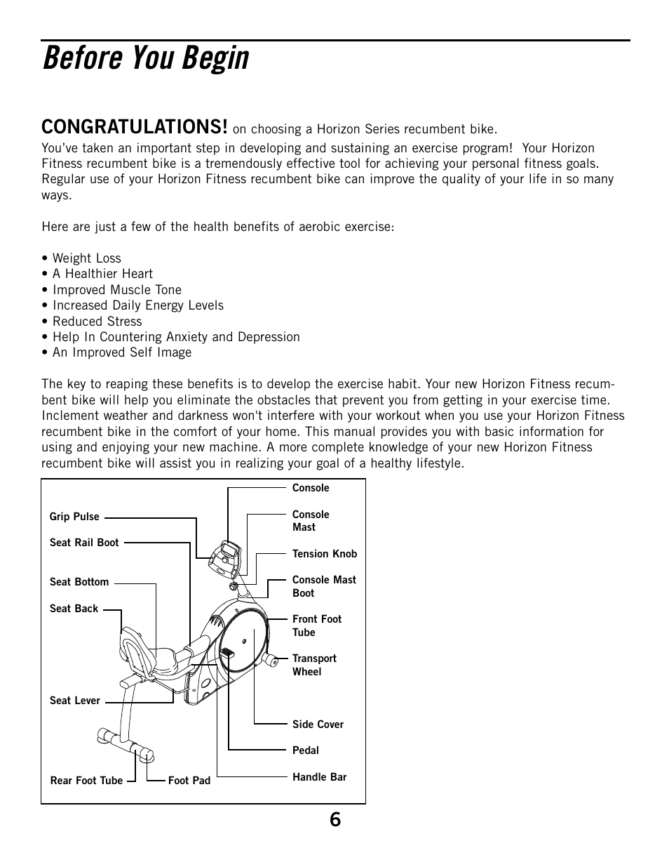 Before you begin | Horizon Fitness HZ SERIES R51 User Manual | Page 6 / 30