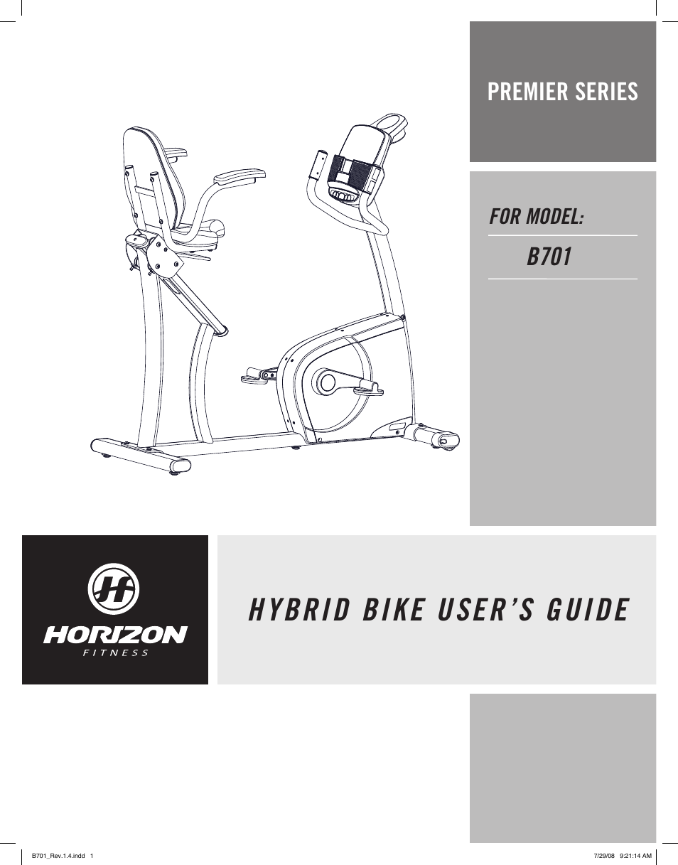 Horizon Fitness B701 User Manual | 15 pages