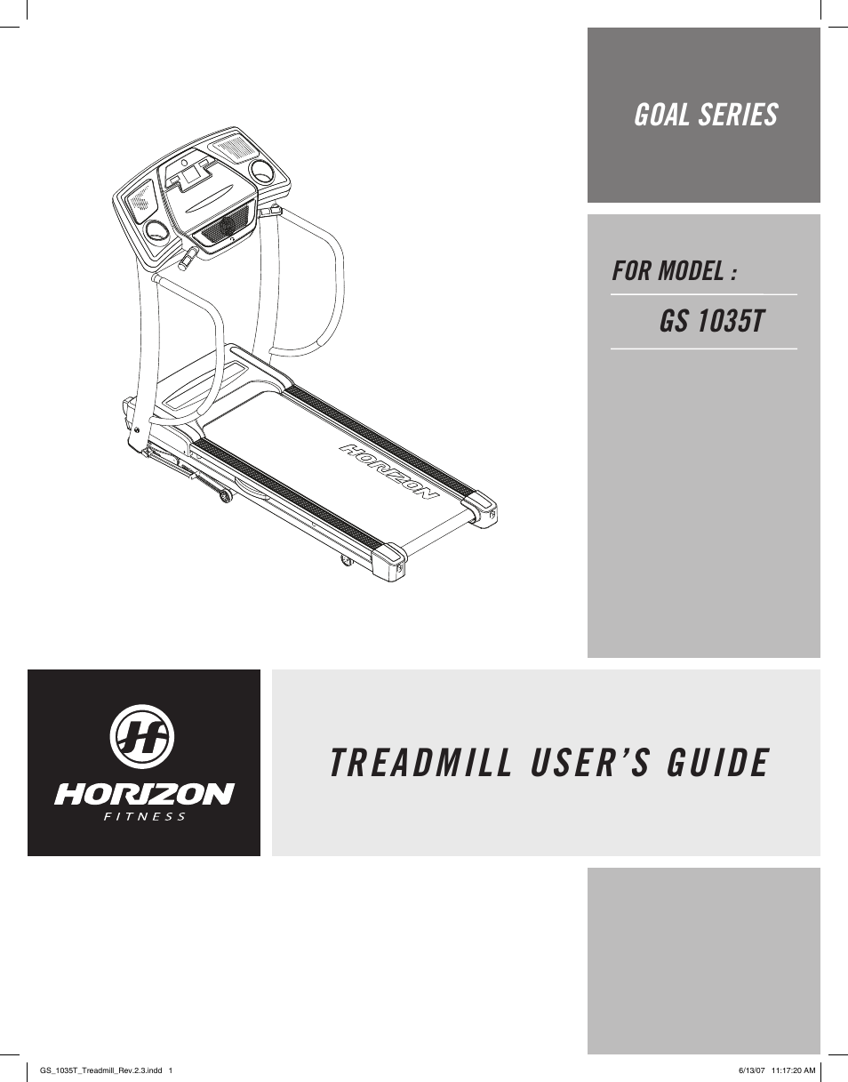 Horizon Fitness GOAL GS 1035T User Manual | 19 pages