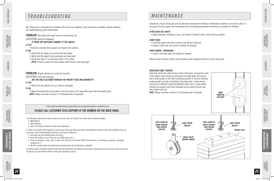 Troubleshooting, Maintenance, Problem | Solution | Horizon Fitness FS 40 User Manual | Page 13 / 15