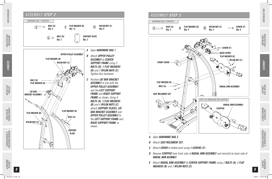 Assembly step 2, Assembly step | Horizon Fitness FS 40 User Manual | Page 5 / 15