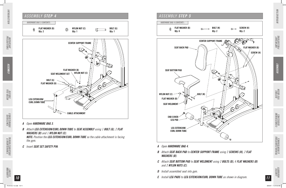 Assembly step 4, Assembly step | Horizon Fitness FS 40 User Manual | Page 6 / 15