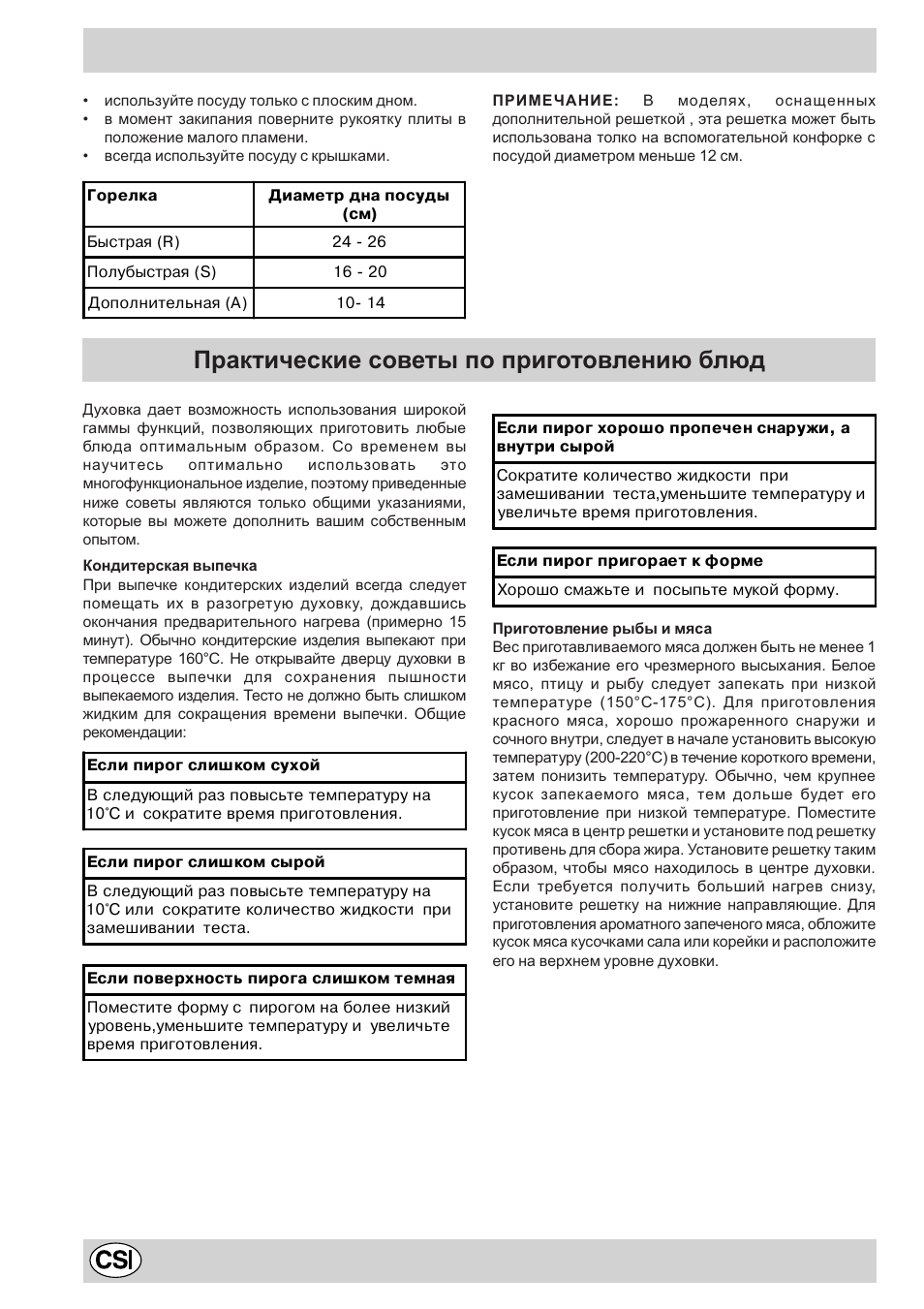 Практические советы по приготовлению блюд | Indesit K6G20 W User Manual | Page 30 / 36
