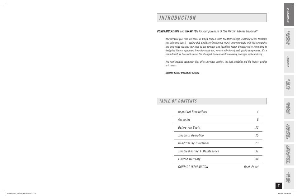 Horizon Fitness WT951 User Manual | Page 2 / 19