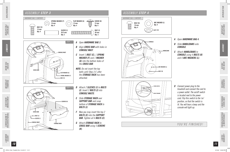 Assembly step  you’re finished! assembly step | Horizon Fitness WT951 User Manual | Page 6 / 19