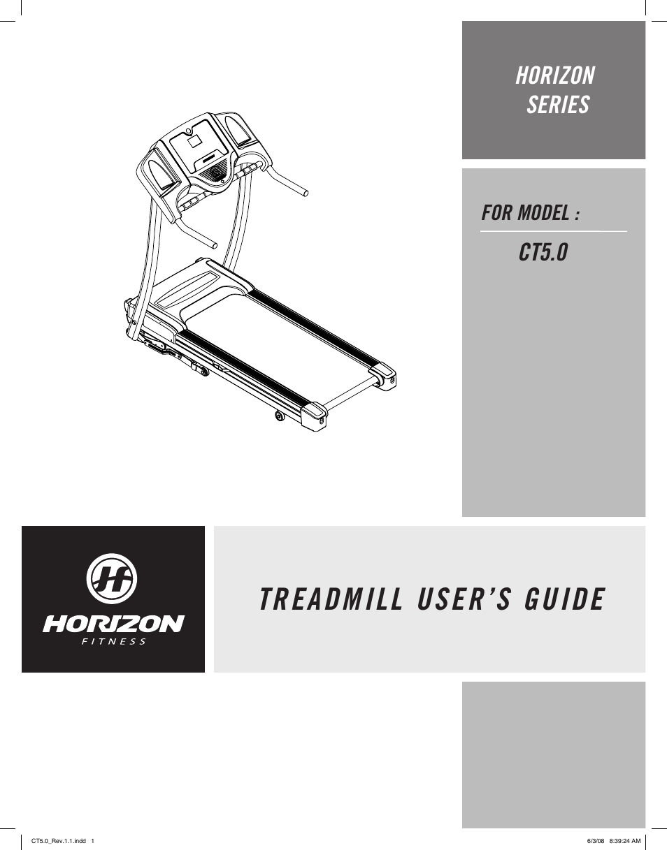 Horizon Fitness CT5.0 User Manual | 17 pages