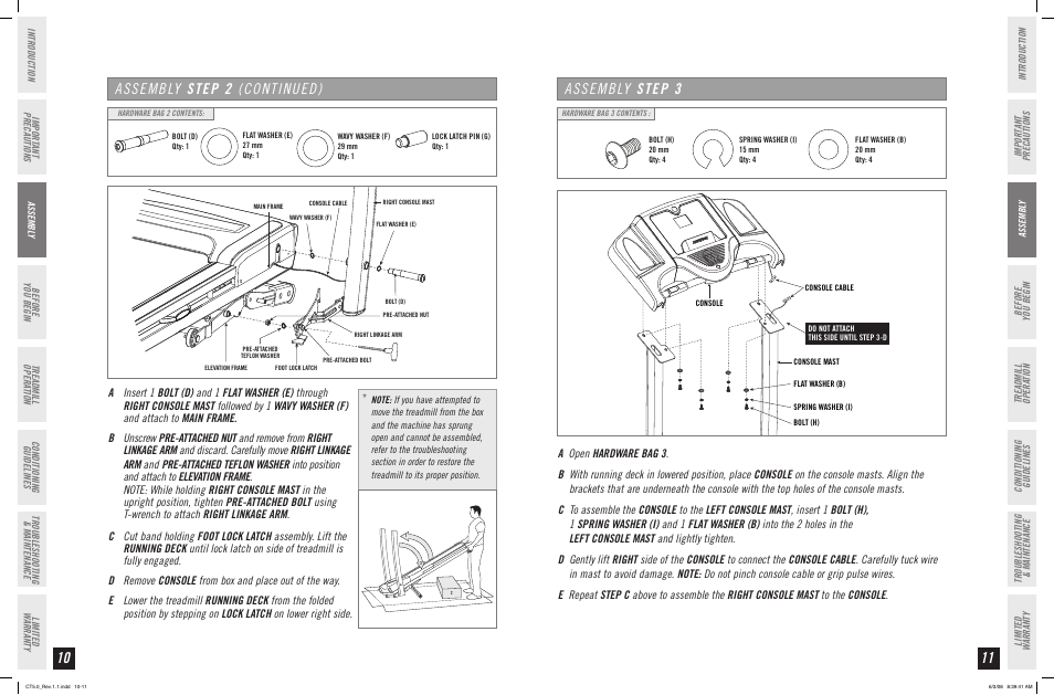 Assembly step 2 (continued), Assembly step | Horizon Fitness CT5.0 User Manual | Page 6 / 17