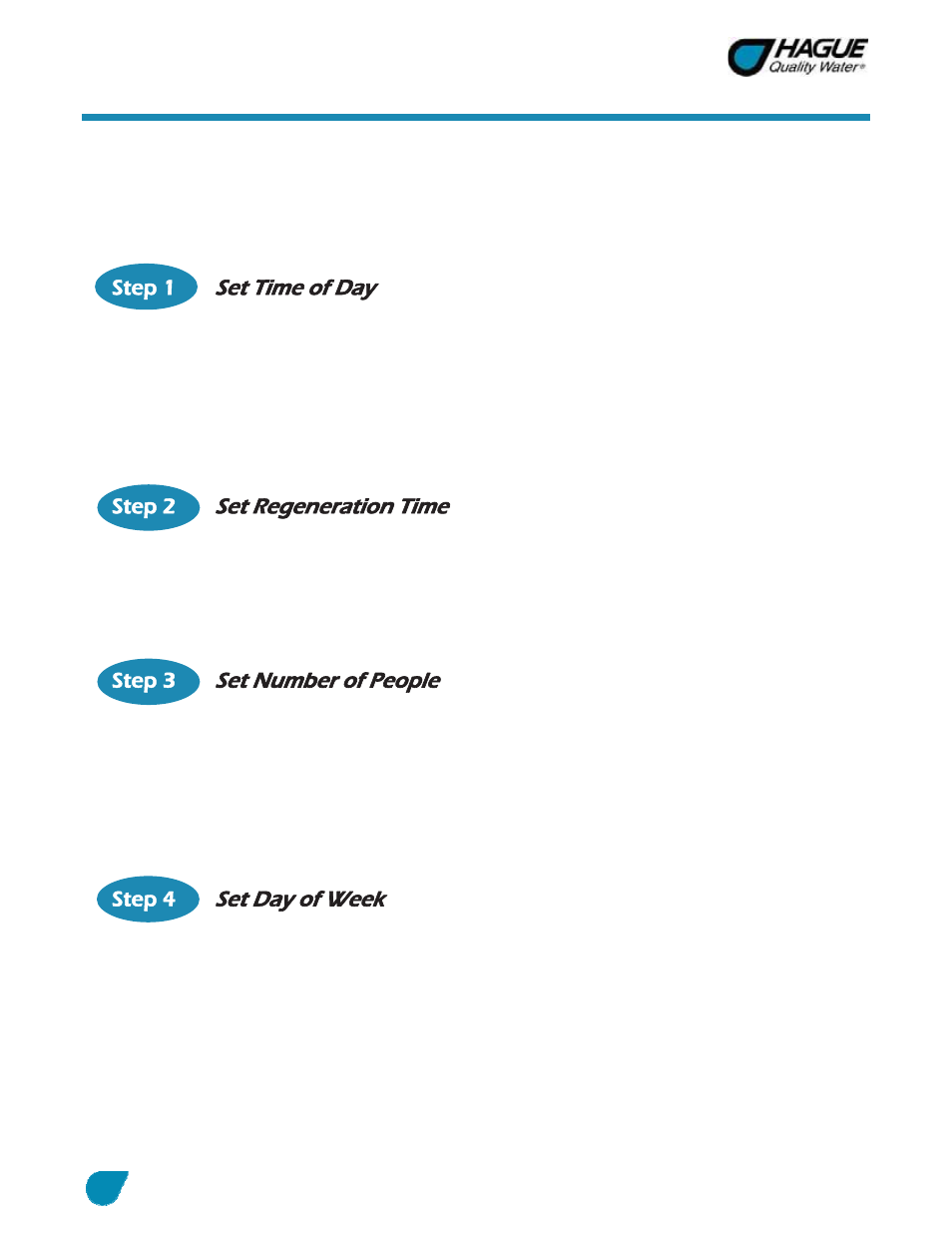 Customer settings, Set time of day, Set regeneration time | Set number of people, Set day of week | Hague Quality Water Intl WATERMAX 60 SERIES User Manual | Page 7 / 52