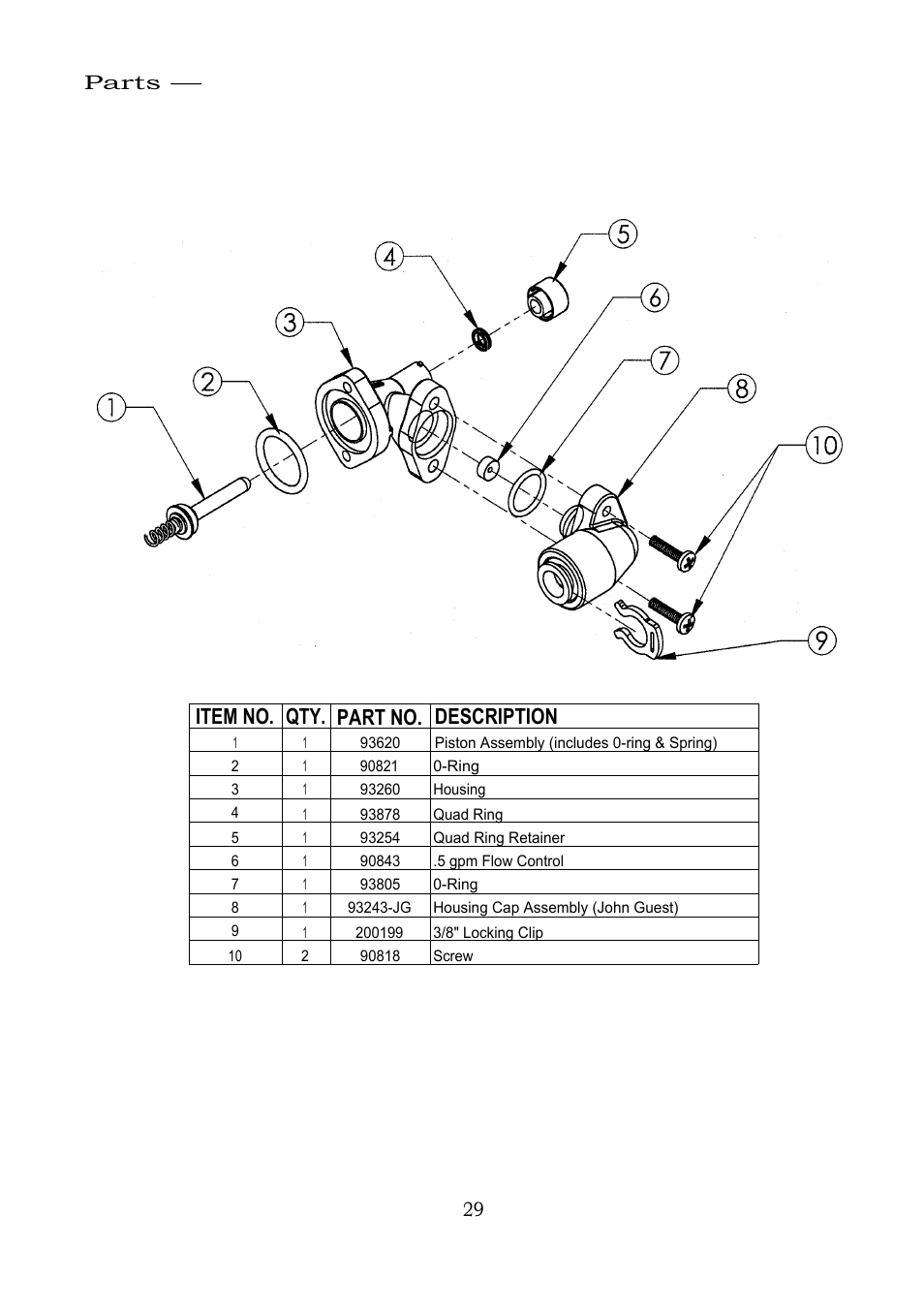 Item no. qty. part no. description, Parts — figure 9 - brine valve housing assembly | Hague Quality Water Intl 63MAQ User Manual | Page 29 / 36