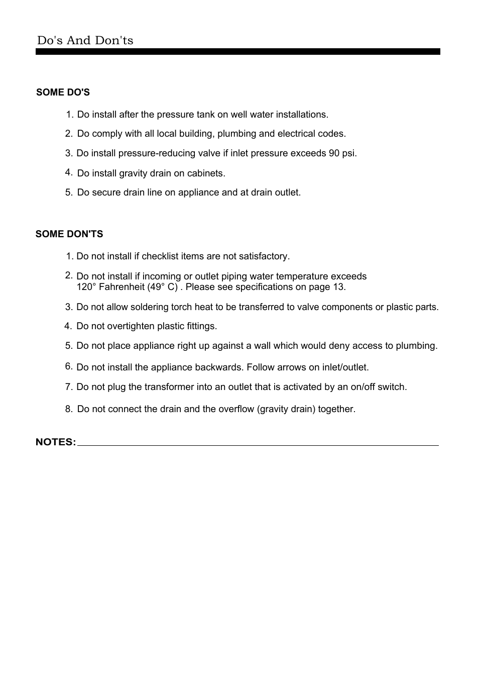 Do's and don'ts | Hague Quality Water Intl 63MAQ User Manual | Page 4 / 36