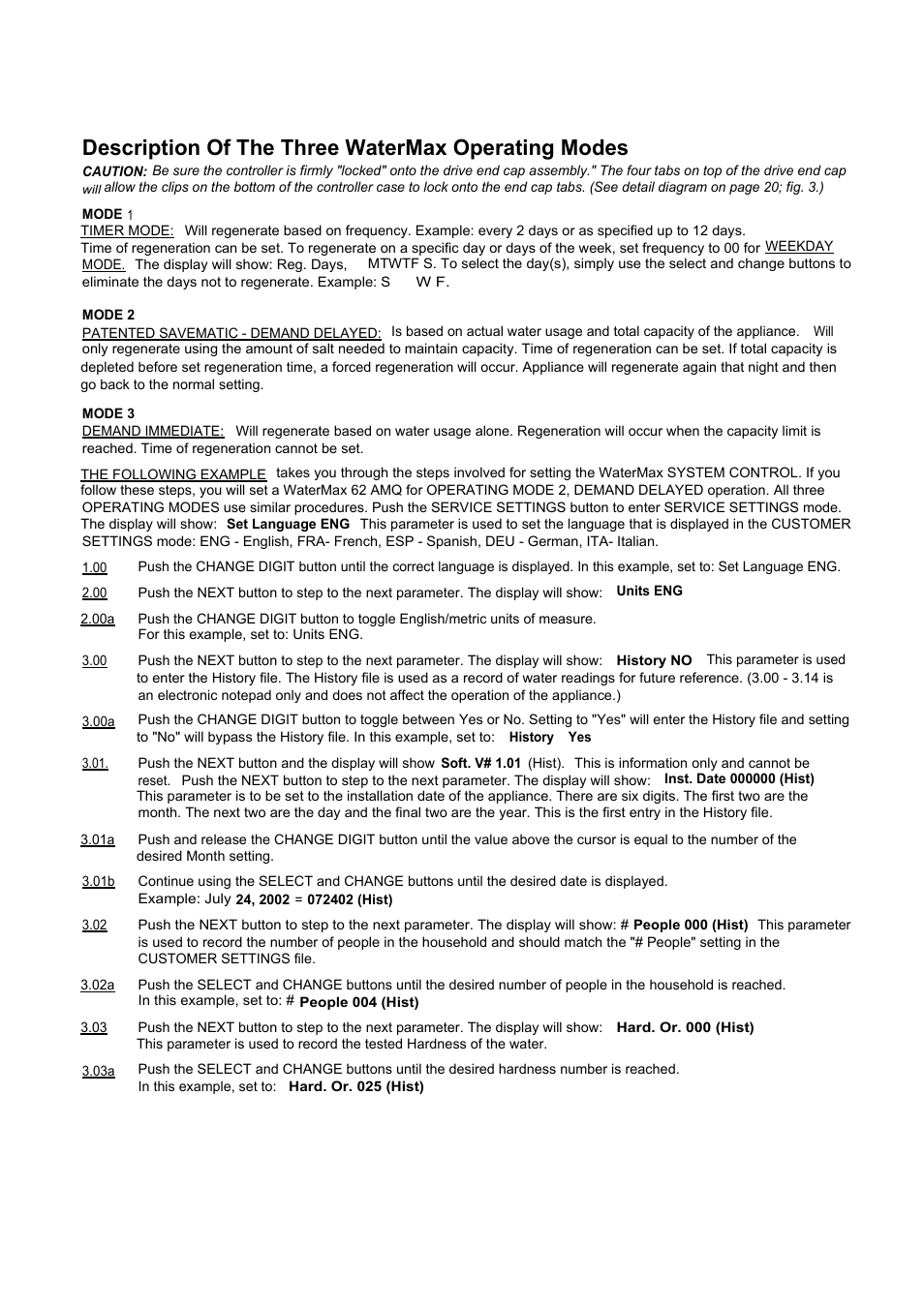 Setting and using the appliance control (cont.), Description of the three watermax operating modes | Hague Quality Water Intl 63MAQ User Manual | Page 9 / 36