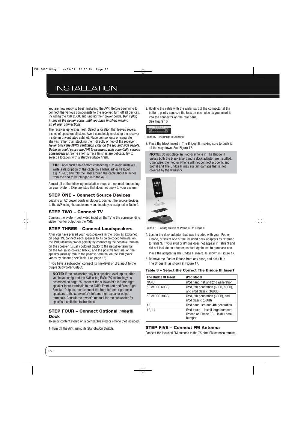 Installation | Harman AVR 2600 User Manual | Page 22 / 63