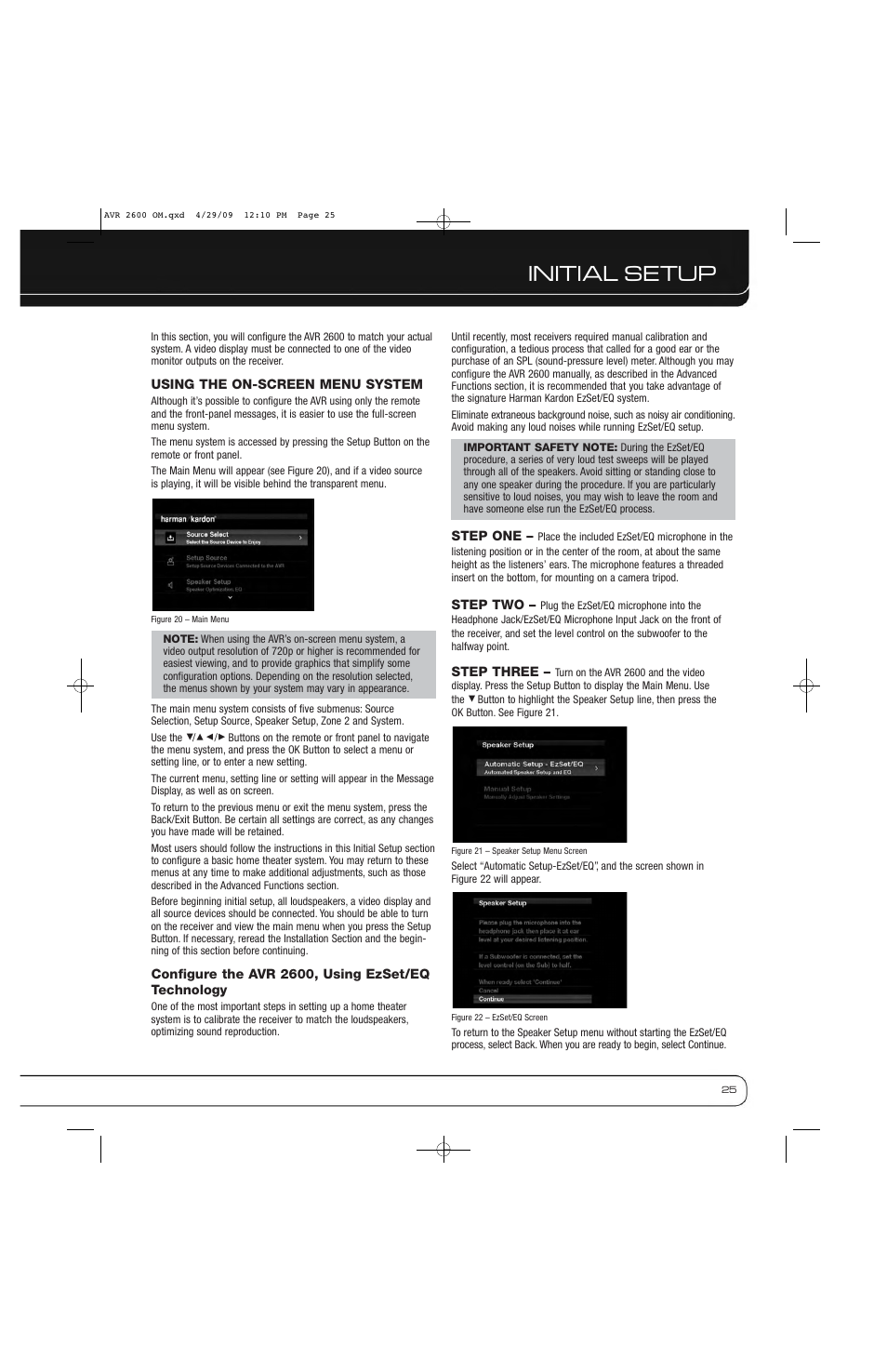 Initial setup | Harman AVR 2600 User Manual | Page 25 / 63