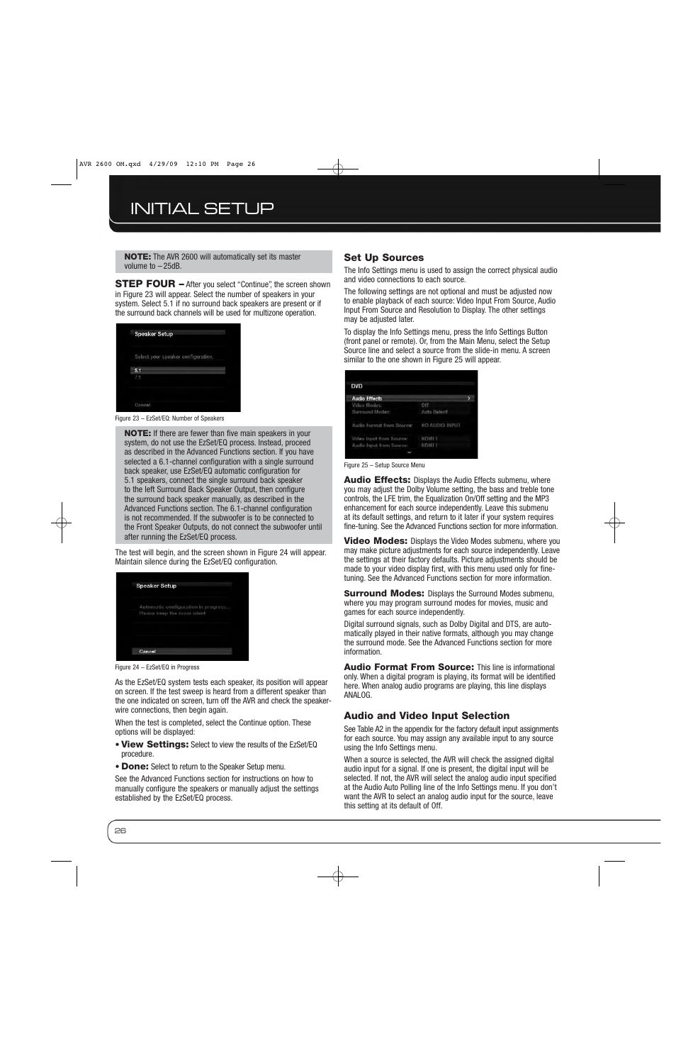 Initial setup | Harman AVR 2600 User Manual | Page 26 / 63