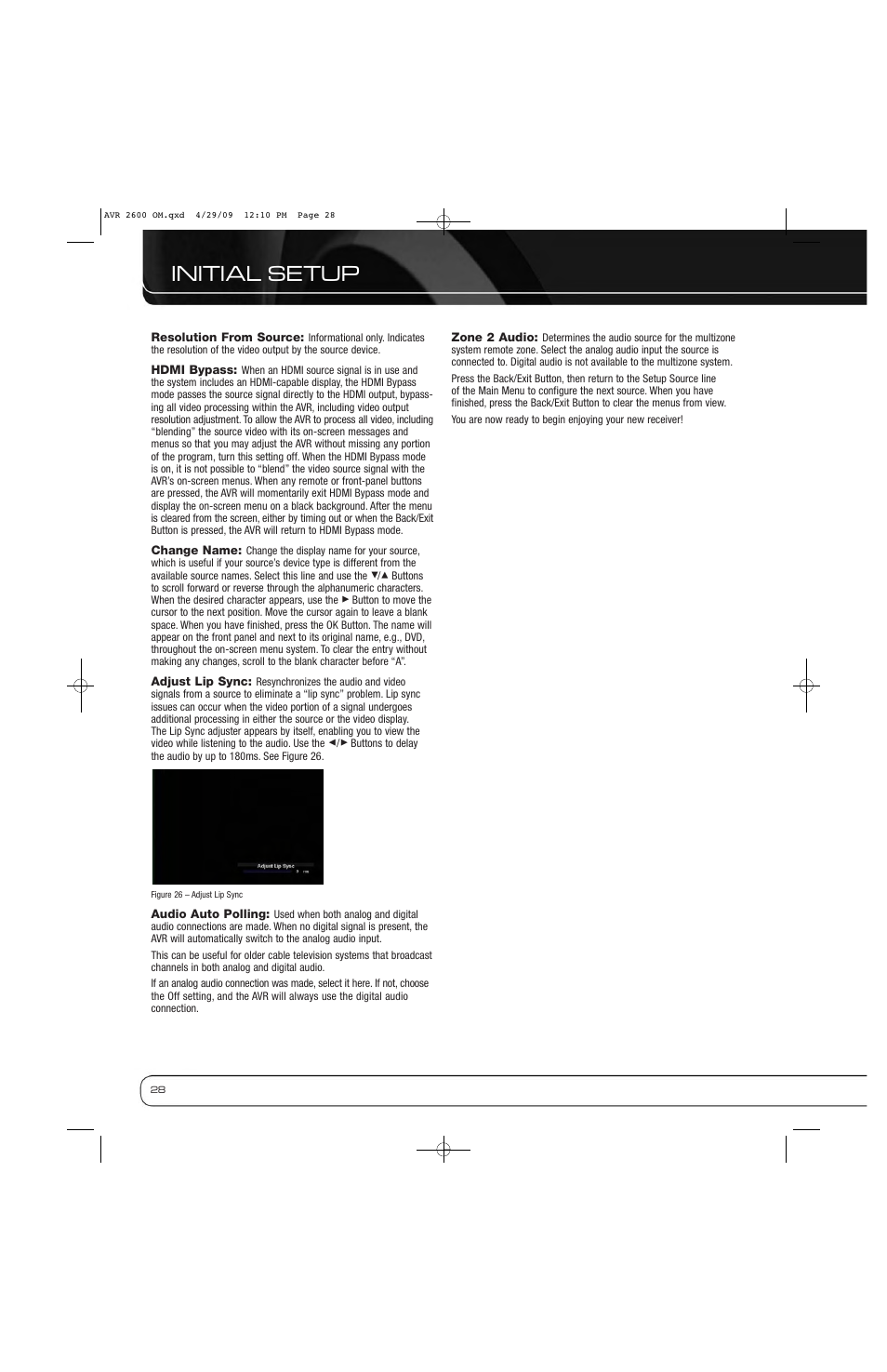 Initial setup | Harman AVR 2600 User Manual | Page 28 / 63