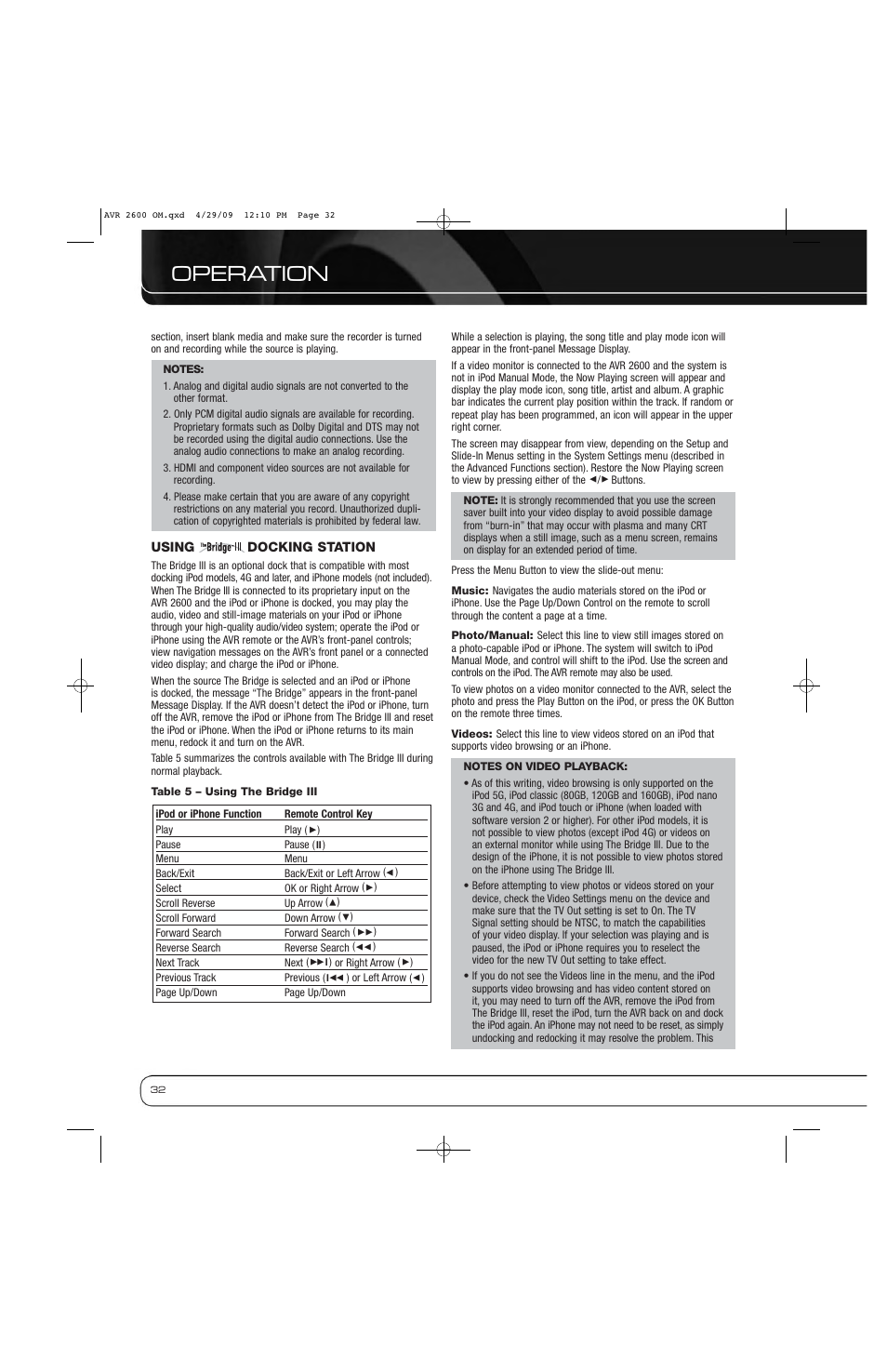 Operation | Harman AVR 2600 User Manual | Page 32 / 63