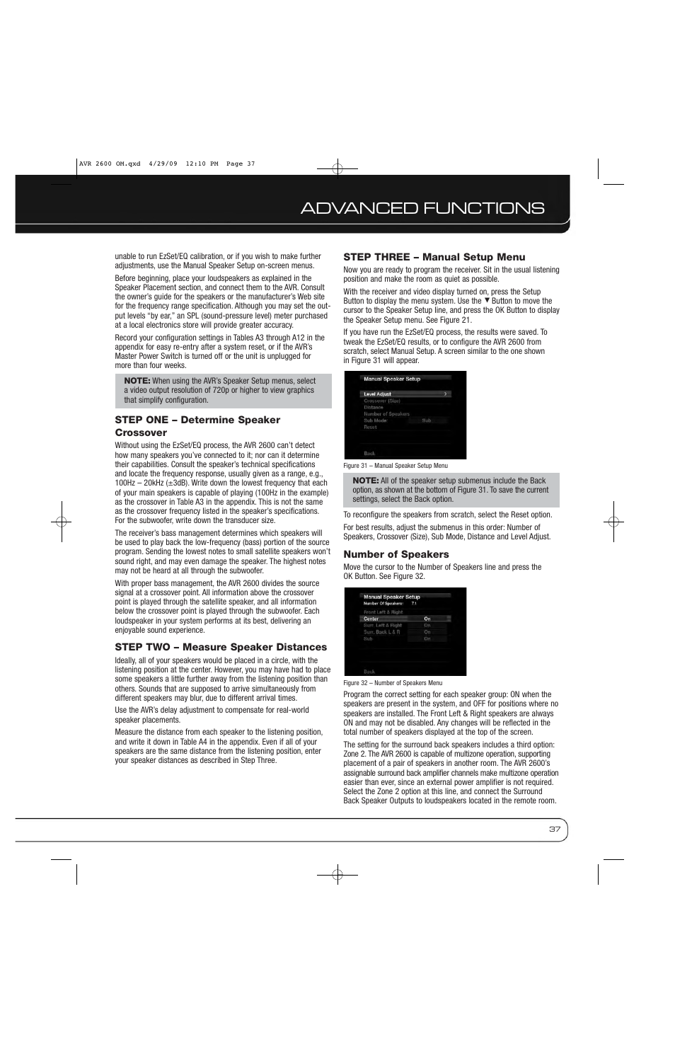 Advanced functions | Harman AVR 2600 User Manual | Page 37 / 63