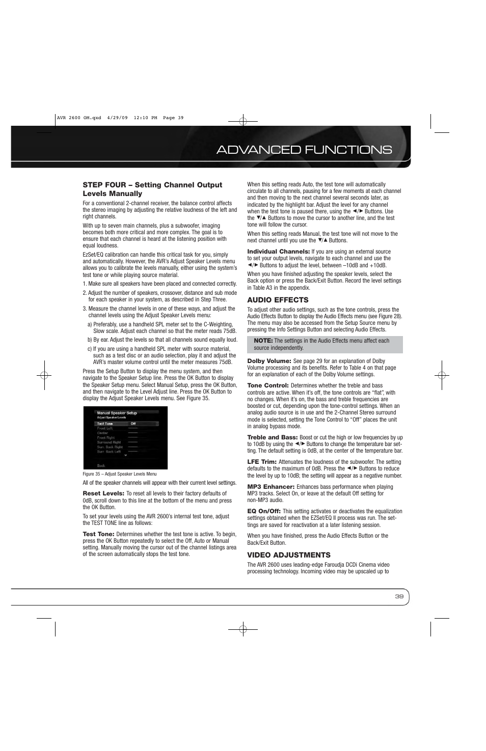 Advanced functions | Harman AVR 2600 User Manual | Page 39 / 63