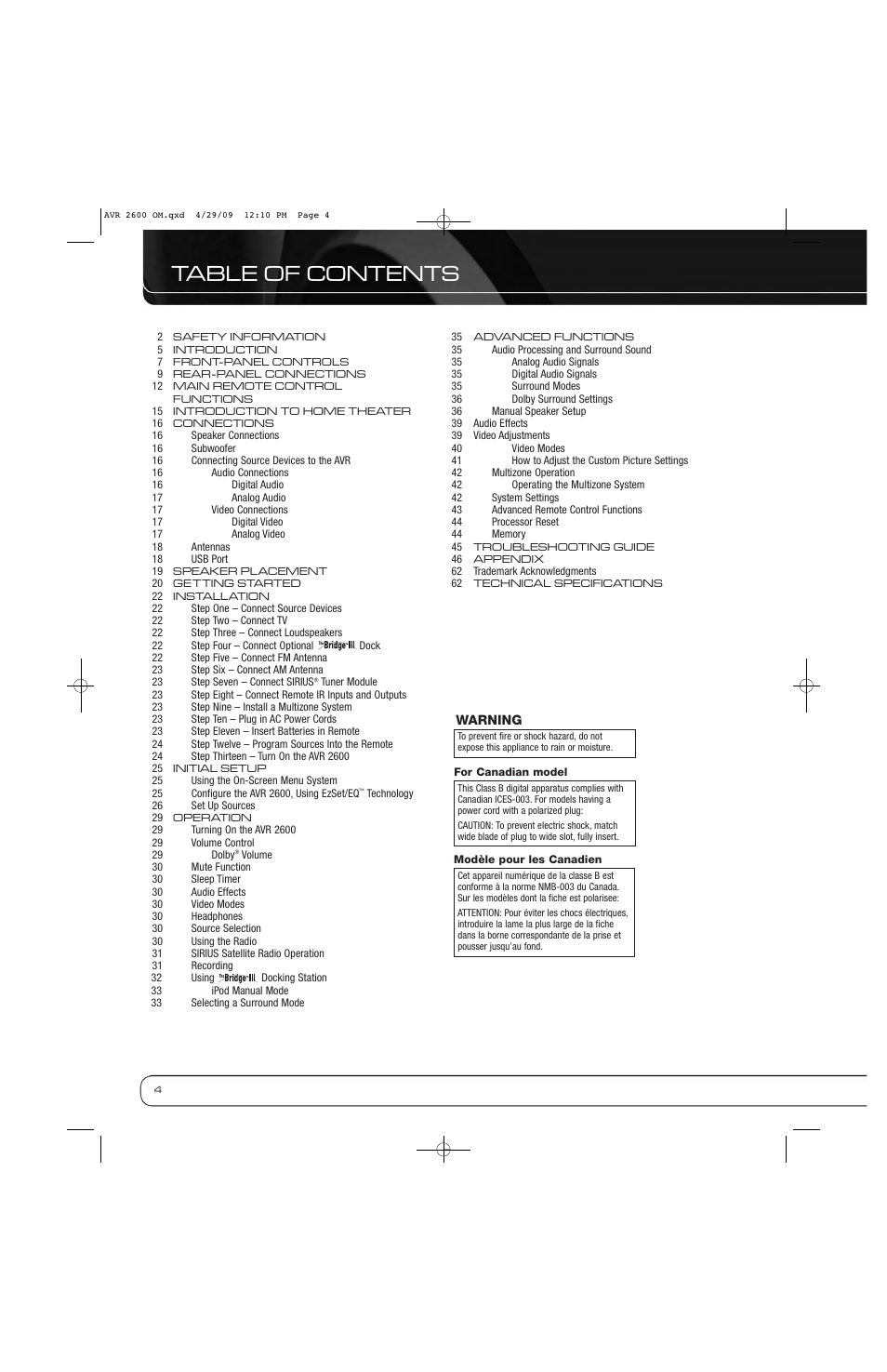 Harman AVR 2600 User Manual | Page 4 / 63