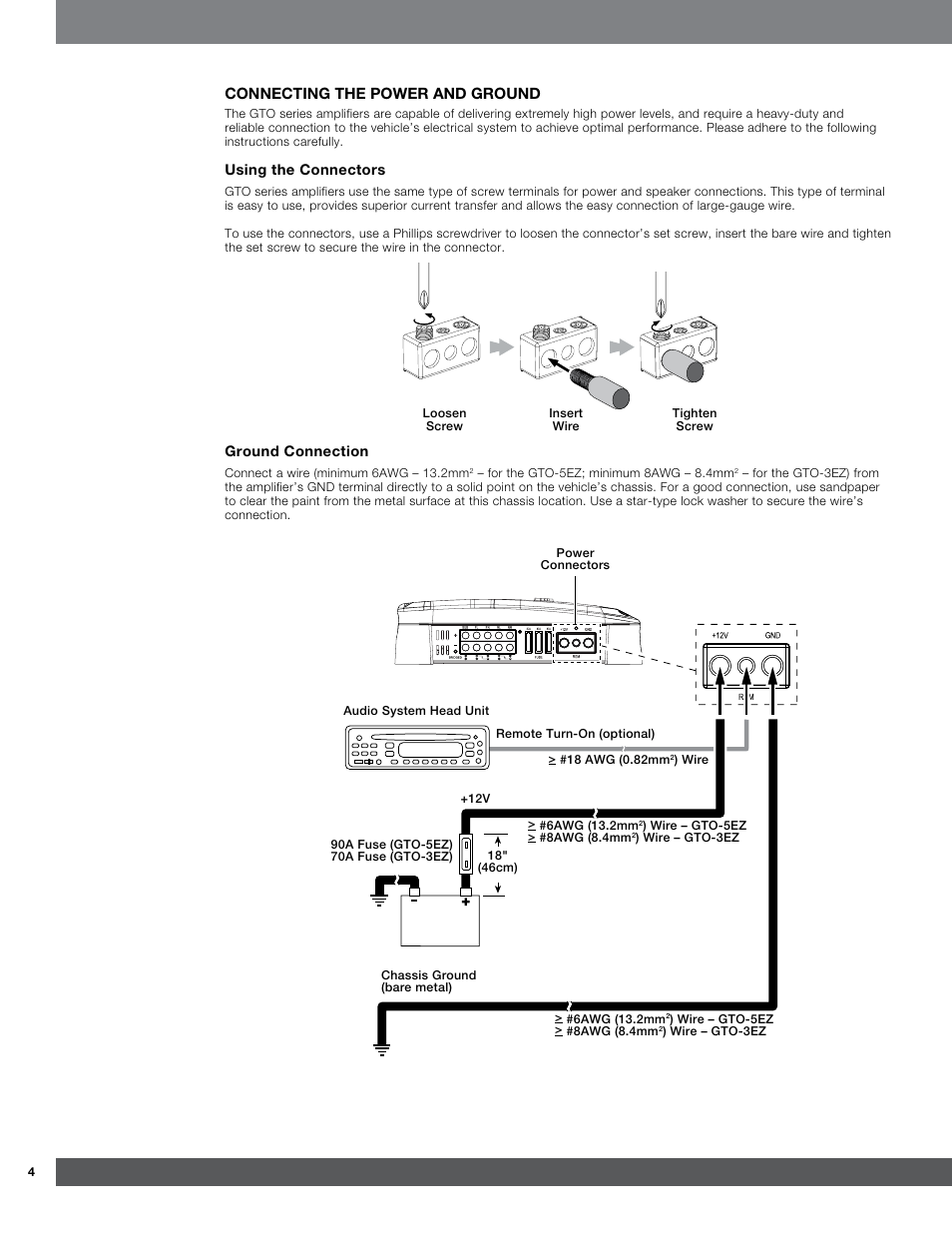 Connecting the power and ground | Harman GTO-3EZ User Manual | Page 4 / 13