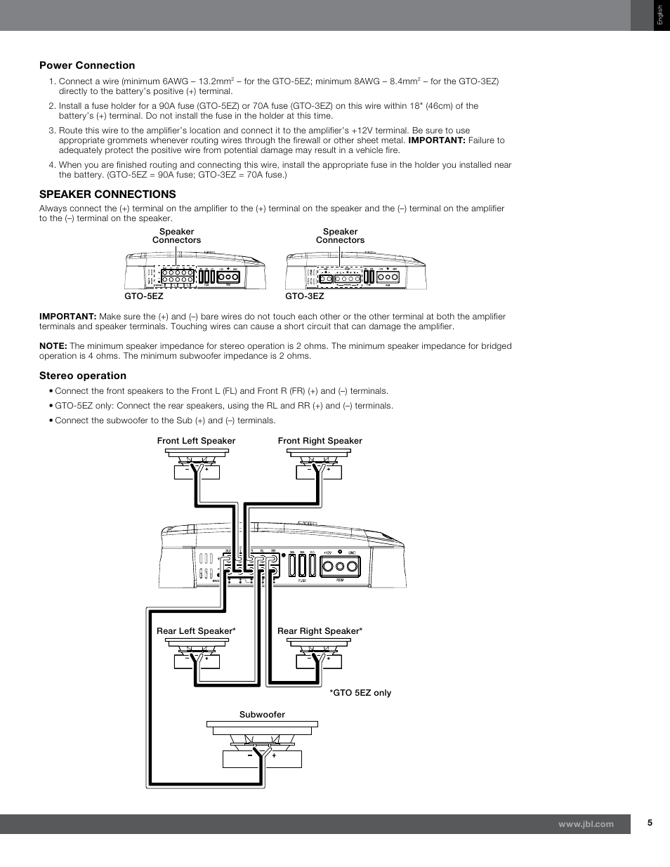 Speaker connections | Harman GTO-3EZ User Manual | Page 5 / 13