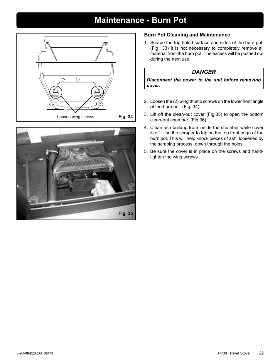 Maintenance - burn pot | Harman PP38+ User Manual | Page 22 / 38