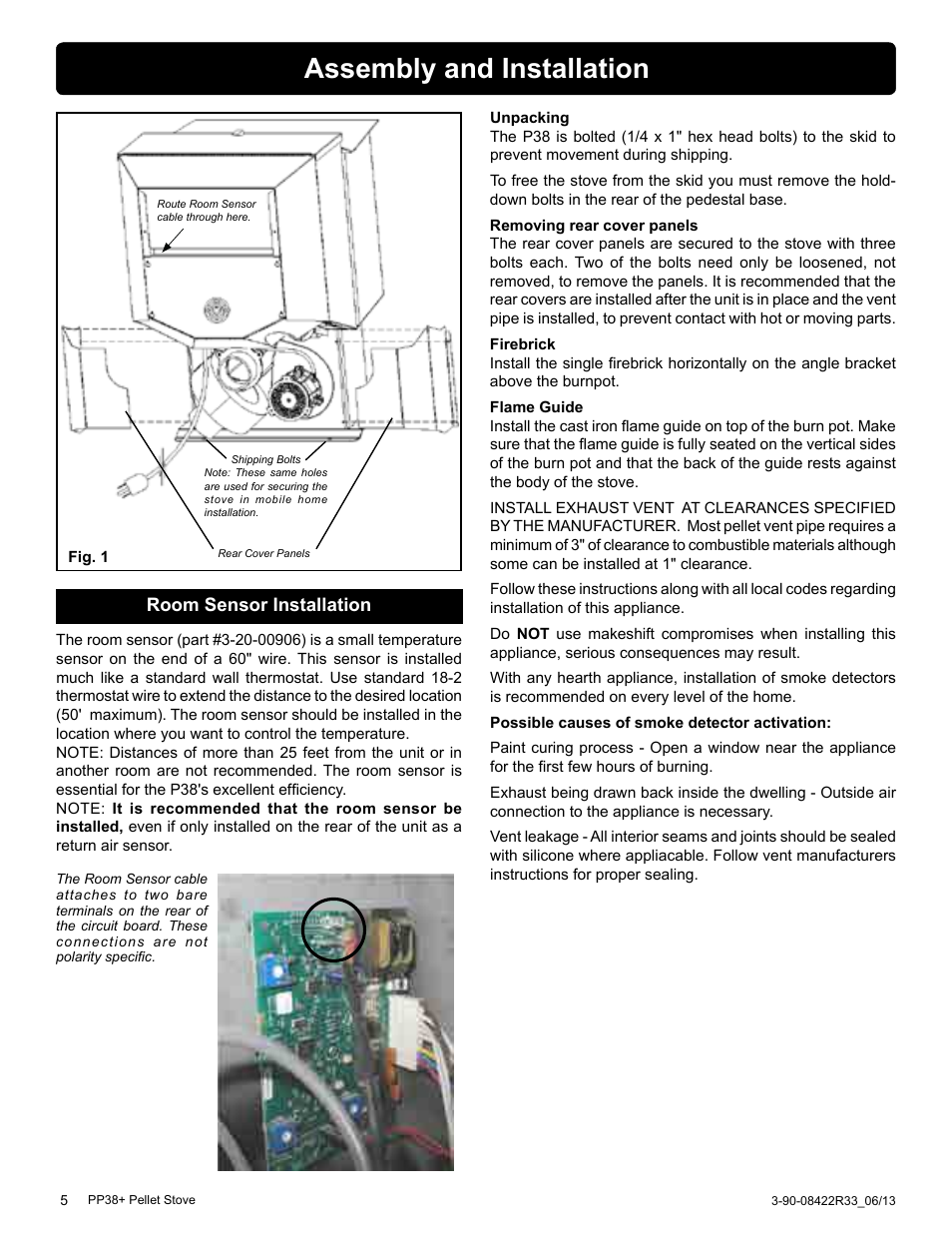 Assembly and installation, Room sensor installation | Harman PP38+ User Manual | Page 5 / 38