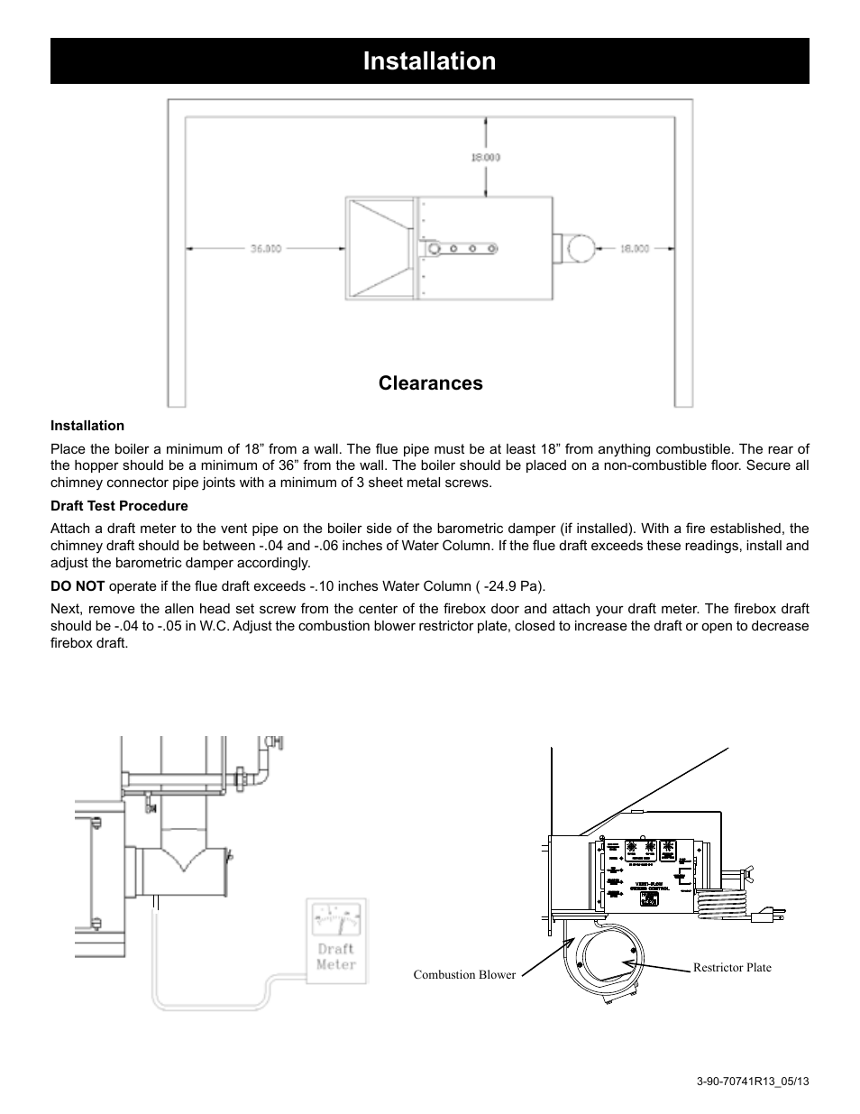 Installation, Clearances | Harman Coal Stoker VF3000 User Manual | Page 15 / 32