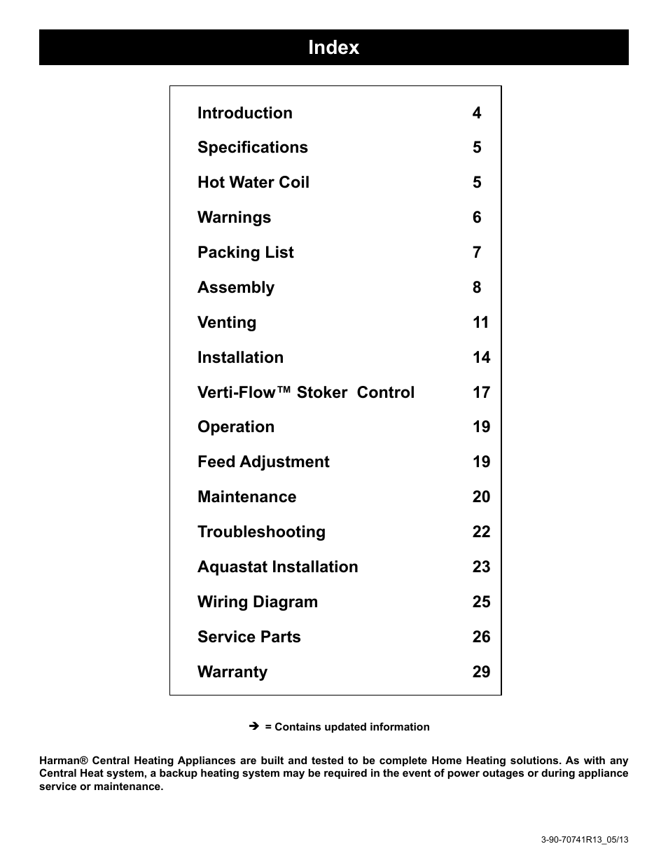 Index | Harman Coal Stoker VF3000 User Manual | Page 2 / 32