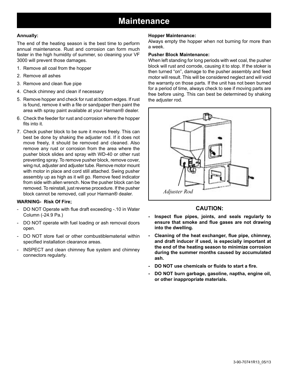 Maintenance | Harman Coal Stoker VF3000 User Manual | Page 20 / 32