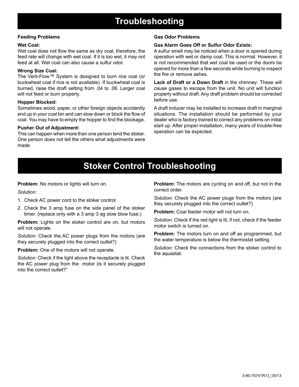 Troubleshooting, Stoker control troubleshooting | Harman Coal Stoker VF3000 User Manual | Page 21 / 32