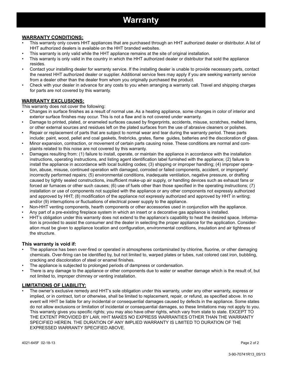 Warranty | Harman Coal Stoker VF3000 User Manual | Page 29 / 32