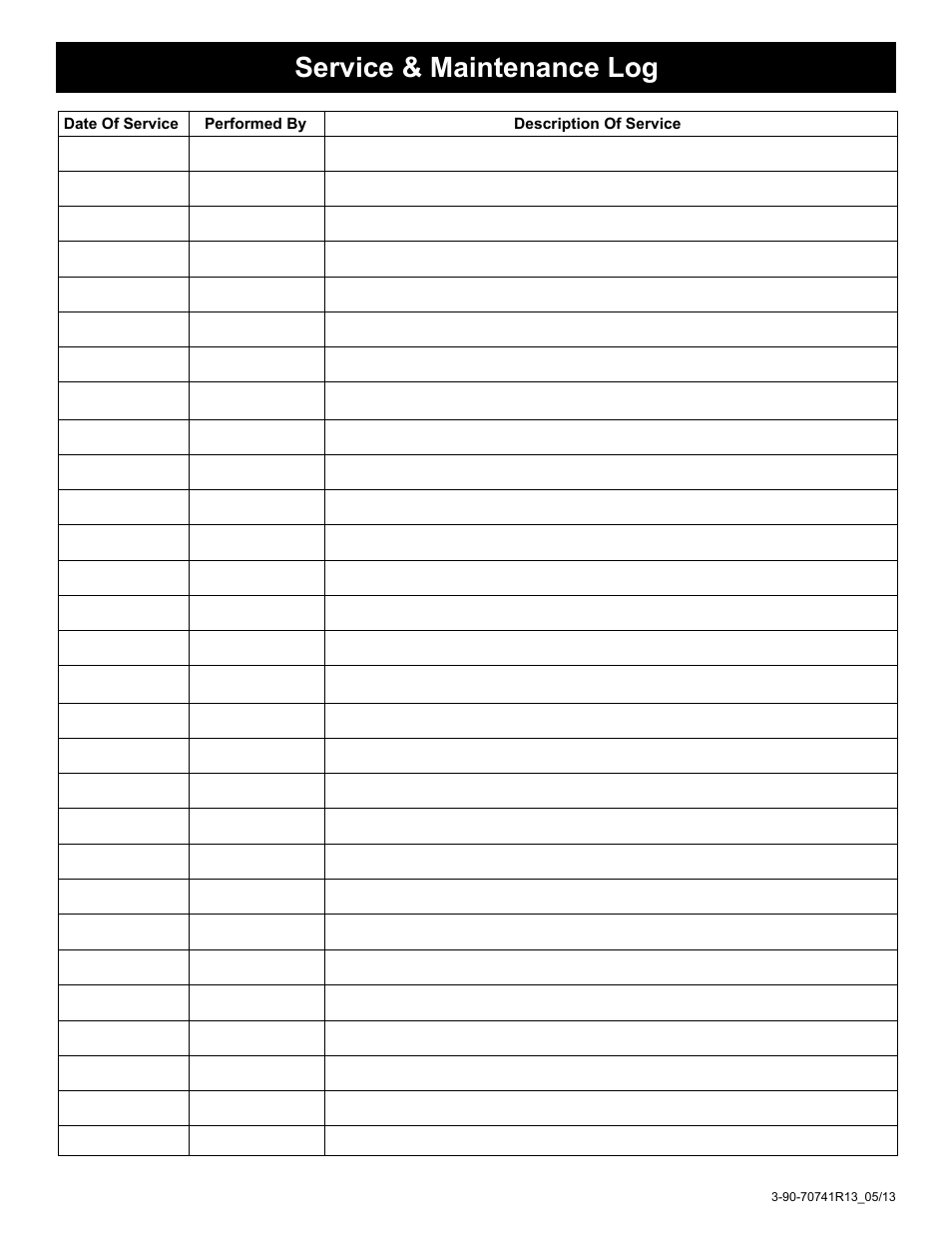 Service & maintenance log | Harman Coal Stoker VF3000 User Manual | Page 31 / 32