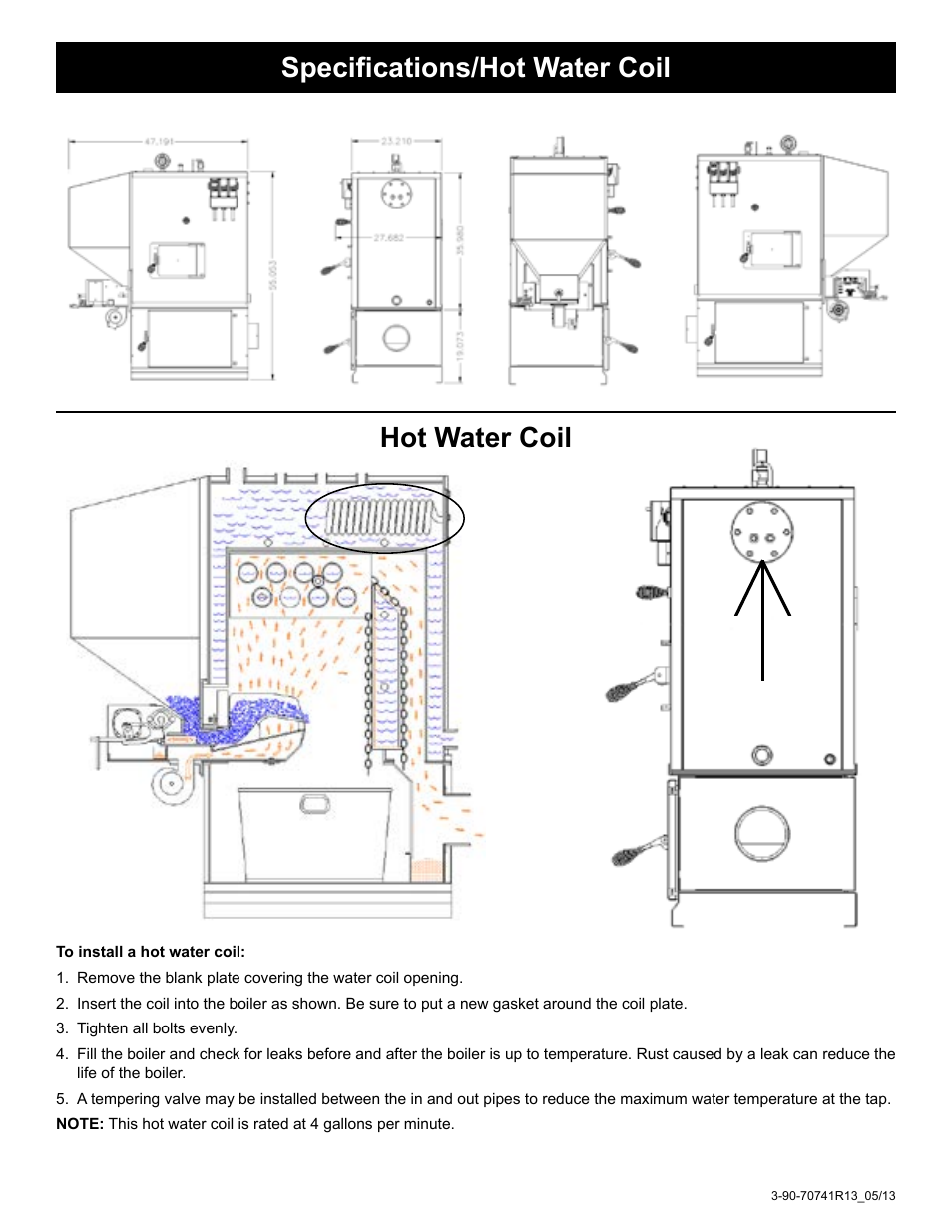 Hot water coil, Specifications/hot water coil | Harman Coal Stoker VF3000 User Manual | Page 4 / 32